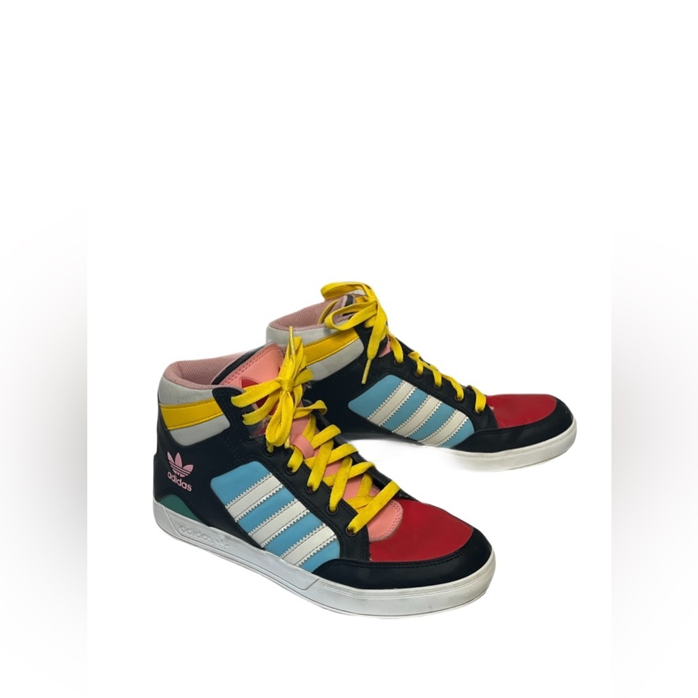 Adidas Woman’s High-Top Hard Court Sneakers Red, Blue, Pink & Yellow SZ 5.5